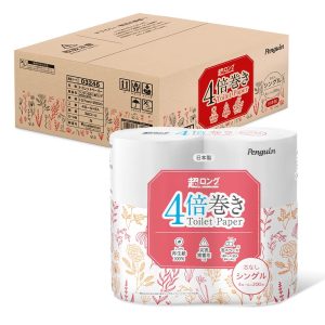 [Set of 8] Iris Plaza Penguin Toilet Paper, Single, Coreless, Extra Long, 4x Length, 200m, 32 Rolls (32 Rolls = 128 Rolls), Commercial Use