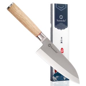 Sunnecko Deba Knife, Fish Filleting Knife, Stainless Steel, 165mm, Right Handed, Single-Edged, Japanese Knife, Wooden Handle, Fish, Sashimi, Home Use, Gift (Deba 165mm)