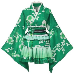 [BLESSUME] Japanese clothing mini cosplay yukata top short cute haori kimono dress courtesan dress summer festival fireworks display Japanese clothing cosplay costume (S, green)