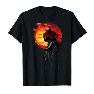 Japanese Samurai Cat Aesthetic Ninja Art T-Shirt