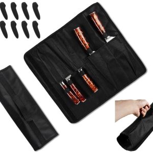 Knife case, knife bag, holds 5 knives, includes blade cover, knife bag, safe, waterproof, lightweight, portable, for chef knives, knife case, cloth wrap, knife wrap, camping, outdoor, cooking classes, commercial use, knife blade guard