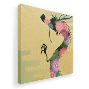 Art Panel, Picture, Decoration, igsticker, 455mm x 455mm, Square, Photo, Wall Hanging, Wooden Frame, Interior, Stylish, 003415, Unique, Flower, Japanese Style, Japanese Pattern, Dragon