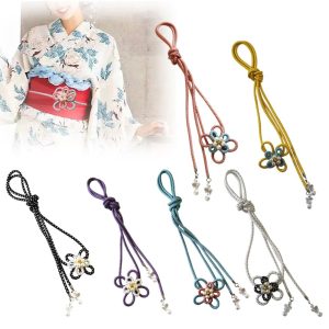 [Gitvirgo] Obi-jime, Obi-kazari, Decorative Cord, Yukata Accessory, Pearl Beads, Women's, Kimono, Furisode, Homongi, Coming-of-Age Ceremony, Wedding, Graduation, Shichi-Go-San (Black)