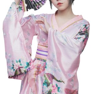 [Lady Lazy] Kimono Dress One Piece Cosplay Mini Length Japanese Clothing Free Size (Pink)