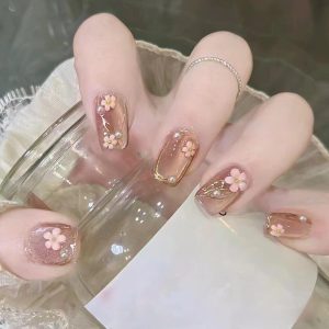 Nail tips, 24 pieces, medium, short, round, fake nails, camellia, cherry blossom, pearl, fake nails, popular, cute, fashionable, nail tips, Japanese style, bridal nails, fake nails, short, round tips, nails, fake nails, fashion nails (Z846)