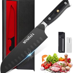 MOSFiATA 7" Titanium Plated Chef Knife, German High Carbon Stainless Steel EN.4116 Kitchen Chopping Knife with Micarta Handle and Gift Box