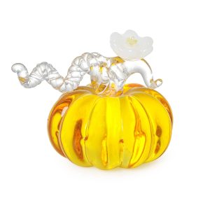 LONGWIN Handmade Blown Glass Pumpkin Carving Paper Hammer - 2.9 Inch Crystal Small Fake Halloween Pumpkin Decoration Series Collectible Carving Fall Harvest Decor Home/Thanksgiving Decoration (Gold)