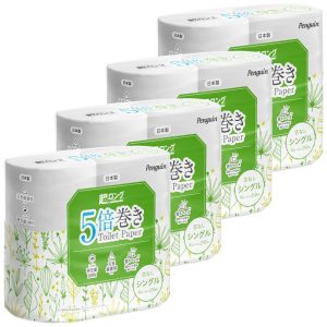 Penguin Toilet Paper, Single, Coreless, Extra Long, 5x Length, 250m, 4 Rolls x 4 Sets (16 Rolls for 80 Rolls)