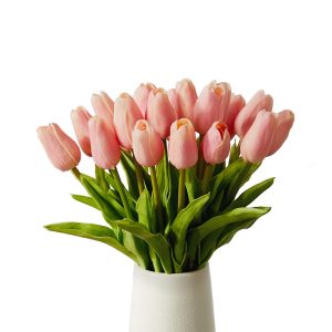 Artificial flowers that never wither, tulips, artificial flowers, interior gift, express your gratitude to someone special, bouquet of artificial flowers for interior decoration, artificial flowers, 20 pieces, pink, suitable for a variety of places such as homes, offices, shops, coffee shops, weddings, parties, etc.