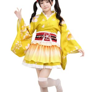 [JIURUN] Costume Set Cosplay Yukata Japanese Style Mini Skirt Kimono Japanese Clothes One Piece Lolita Long Sleeve Gothic Lolita Cosplay Mori Girl Lolita Large Size Dress Cross-dressing Clothes Cosplay Lolita Gothic Harajuku Cute Photoshoot Halloween Costume Set (Free, Yellow)