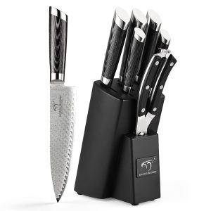 Nanfang Brothers Knife Set, VG10 Steel Core + Damascus Steel, 7-piece Set, Chef's Knife, Small Santoku Knife, Bread Knife, Petty Knife, Kitchen Scissors, Sharp Cutting Edge, Meat, Vegetables, Fruits, Cooking Utensils, Multi-Functional, Home, Commercial, Professional, Dishwasher Safe