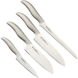 Shimomura Kogyo Made in Japan Verdun Santoku 165mm / Gyuto 180mm / Petty 125mm / Bread Slicer 225mm Knife Set of 4 Molybdenum Vanadium Steel Dishwasher Safe OVD-100 Made in Tsubame-Sanjo, Niigata