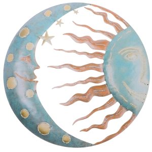 DECHOUS Metal Sun and Moon Wall Art Vintage Sun Moon Stars Wall Decor 12" Wall Sculpture for Indoor Outdoor Patio Garden Fence Deck Yard Pool Decor