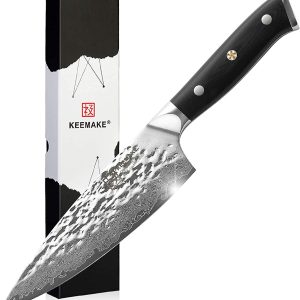 KEEMAKE Chef's Knife, Bread Knife, 165mm Damascus 67-Layer Hammered Stainless Steel Gift, Sharp Kitchen Knife, Fruit Knife, All-Purpose Knife, Vegetable Cutting, Meat Cutting, Gift (165mm)