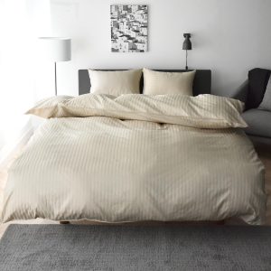 Made in Japan, Queen Size Duvet Cover, 100% Cotton, Satin Stripe, 315 Threads of High Density Fabric, Dust Mite Resistant, Luxury Hotel, Nordic Style, Stylish Cotton Duvet Cover, Etoile (Queen, Ecru Beige)