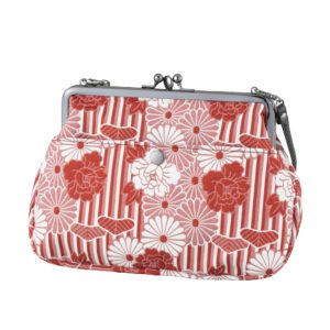 [Noren] Purse Toad Purse Bag (Puffed Weave Retro Flower) Two-Pouch Handbag Clutch Bag Party Bag for Women/Made in Japan Double-Woven Silk Fabric Kimono Fabric Japanese Clothing Bag/Coming-of-Age Ceremony Wedding Japanese Clothing Kimono Yukata (Puffed Weave Red/Small)