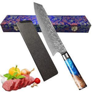 Utaki Sword-shaped Gyuto Knife, 67-layer Damascus, Kiritsuke-type Knife, VG-10 Steel Core, Chef Knife, Fire Feather Damascus, Swirl Pattern Polypropylene Resin Handle