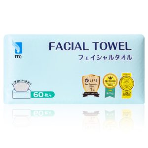 ITO Facial Towels (60 count) - OEKO-TEX® Certified, Baby-Friendly Cotton Disposable Towels for Sensitive Skin, Irritation Relief, Face Care, ITO Original Shark Embossed Skincare Towels
