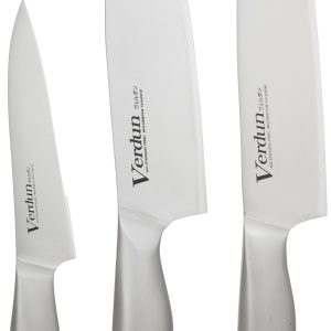 Shimomura Kougyou Japanese Verdun Santoku 165mm / Gyuto 180mm / Petty 125mm Knife Set of 3 Molybdenum Vanadium Steel Dishwasher Safe OVD-80 Made in Tsubame-Sanjo, Niigata