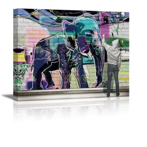 PIY PAINTING Interior Painting Elephant Graffiti Art Panel Graffiti Man Modern Painting Animal Painting Wall Decoration Art Wall Painting Framed Painting - Living Room Decorative Painting Graffiti Art Painting Poster Modern Decorative Painting Mural Photo for the Entryway Home Wall Hanging Bedroom, Kitchen Mural Art Birthday Gift, Father's Day Gift (Finished Product with Wooden Frame, 1 Panel, 40x30cm)