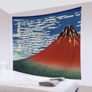 Qinunipoto Tapestry, Clear Skies, Red Fuji, Mt. Fuji Landscape, Thirty-six Views of Mt. Fuji, 180x160cm, Katsushika Hokusai, White, Clouds, Retro, Japan, Traditional Decoration, Wall Hanging Decoration, Wall Decorative Art, Multifunctional Fabric, Stylish, Interior Decoration, Room, Change of Atmosphere, New Home, Celebration, Unique Gift, Polyester