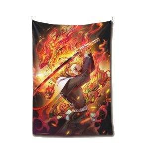 Tapestry Demon Slayer Kyojuro Rengoku Flame Pillar Interior Wall Hanging Modern Decorative Art Fabric Decoration Room Window Curtain Decoration Supplies (150x100cm)