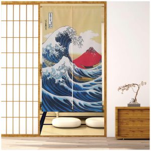 SAWABIYA Noren Curtains Japanese Pattern Ukiyo-e Red Fuji Hokusai Room Divider Curtains Stylish Change of Mood Long Privacy Blackout Entrance Stairs Hallway Living Room Dressing Room Bathroom Doorway Curtain Privacy Protection Door Curtain Partition Curtain (The Great Wave off Kanagawa, Width 85cm x Length 170cm) NR1251