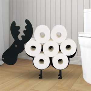 Gojoamoy Elk Toilet Paper Storage, Funny Animal Wall Mounted Freestanding Bathroom Toilet Paper Holder Metal 8 Rolls Tissue Organizer for Home Decoration