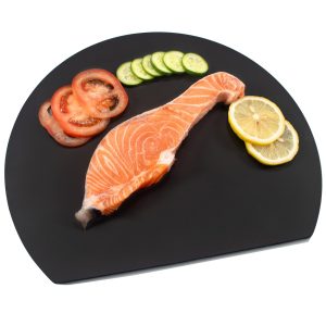 MUAMUA Cutting Board, Black, Elastomer, Dishwasher Safe, Round, High Quality Heat Resistant Cutting Board, Antibacterial, Black, Soft Cutting Board, Approx. 30 x 26 cm, Lightweight, Kamaboko Shape