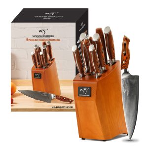 Nanfang Brothers 6-piece knife set, knife block set, Damascus steel, VG10, 67 layers in total [Santoku knife, Gyuto knife, Yanagiba knife, bread knife, all-purpose knife, paring knife, kitchen scissors, sharpening rod] Top-of-the-line G10 handle, sharp, vegetable cutting, meat cutting, fish cutting, multi-functional, for home, commercial, professional use, dishwasher safe