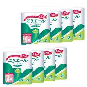 Elleair Toilet Paper 1.5x Roll 45m x 64 Rolls (8 Rolls x 8 Packs) Double Pulp 100% Relaxing Scent [Case Sold]