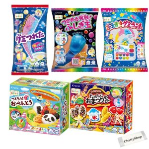 [Assorted set] Kracie educational sweets 5 kinds variety pack (1 each of Gummy Tsureta, Grabable Experiment Mystery Ball, Drawing Gummy Land, Let's Make Bento, and Fun Festival Shop) with original wet towel