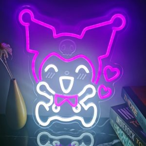 Japanese Anime Neon Light Kuromi Neon Sign 3D Art LED Sign Kuromi Heart Kawaii LED Light Purple Kuromi Wall Light Bedroom Game Room Decor Cartoon Anime Night Lamp Gift for Kids - 13 inch