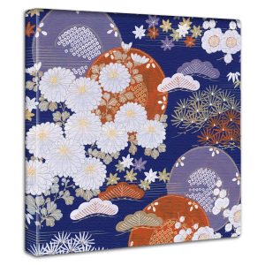 Japanese Kimono Art Panel 30cm x 30cm Made in Japan Poster Stylish Interior Makeover Living Room Interior Flower Navy Fashion Fabric Panel pat-0188