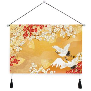 Hanging scroll, tapestry, gold, crane, Japanese style, Japanese pattern, Japan, hanging, hanging, decoration, decorative, decoration set, mural, canvas print, art poster, interior, room, wall decoration, decorative painting, popular, stylish