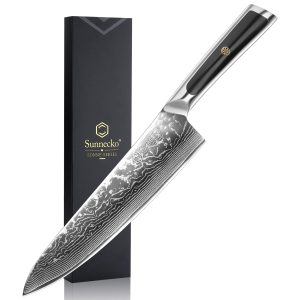 Sunnecko Chef's Knife, 203mm Damascus 67-Layer Stainless Steel, for Home Use, Kitchen, Double-Edged, All-Purpose, Sharp, for Vegetables, Meat, Fish, Gift, Wedding Gift, Bread Cutter