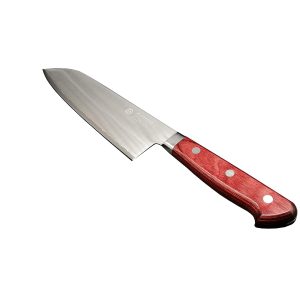 [Takamura Cutlery] Super Gold with tsuba, wine red handle, Santoku knife, 170mm, with ferrule #241399