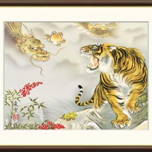 Dragon, Tiger and Nanten, Good Luck, Hamada Ransetsu, 42 x 34 cm, F4, J4-F009, Framed, Art, Painting, Japanese Painting, Good Luck, God