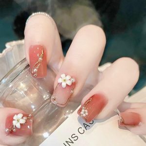 Nail tips, 24 pieces, medium, short, round, fake nails, camellia, cherry blossom, pearl, fake nails, popular, cute, stylish, nail tips, Japanese style, bridal nails, fake nails, short, round tips, nails, fake nails, fashion nails (Z353)