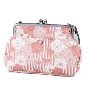 [Noren] Purse Toad Purse Bag (Puffed Weave Retro Flower) Two-Pouch Handbag Clutch Bag Party Bag for Women/Made in Japan Double-Woven Silk Fabric Kimono Fabric Japanese Clothing Bag/Coming-of-Age Ceremony Wedding Japanese Clothing Kimono Yukata (Puffed Weave Pink/Small)