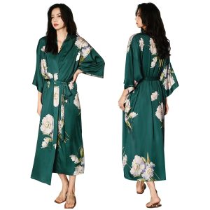 Pajama specialty store, bathrobe for women, thin, silk-touch, gown, summer, loungewear, room wear, long gown, single item, nightgown, lace, satin yukata, yukata style, lightweight, above the knee, long robe, for women