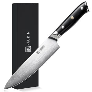 Damascus knife - PAUDIN Gyuto knife 203mm chef knife VG10 Damascus 67 layers double-edged knife for left-handed kitchen knife for a wide range of uses including meat, vegetables, and fruits