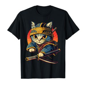 Japanese Art Cat Ninja Ukiyo-e Anime Style Samurai Cat T-Shirt