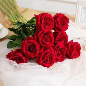 siawadeky Artificial Roses, Red, Set of 9, Single Bouquet, Artificial Flowers, Interior Decoration, Art Flowers, Artificial Flowers, Bouquet, Roses, Flower Decoration, Valentine's Day, Mother's Day, Birthday Gift, Symbol of Romantic Love, Living Room, Gardening, Bedroom, Office Decoration