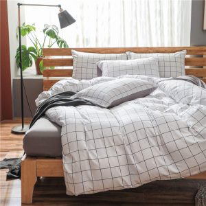 NSNLGSGC 3-piece duvet cover set, single, white, check pattern, Korean, for both Western and Japanese style, quick-drying washable, dust mite resistant