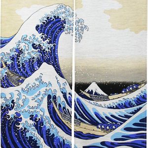 Noren Kobo Noren Ukiyo-e Japanese style tapestry Half-length curtain Traditional Hokusai Width 85 x Length 150 cm White wave Mohair fabric 3020