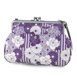 [Noren] Purse Toad Purse Bag (Puffed Weave Retro Flower) Two-Pouch Handbag Clutch Bag Party Bag for Women/Made in Japan Double-Woven Silk Fabric Kimono Fabric Japanese Clothing Bag/Coming-of-Age Ceremony Wedding Japanese Clothing Kimono Yukata (Puffed Weave Purple/Small)