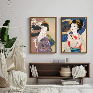 Japanese Geisha Poster Wall Art Vintage Kimono Woman Canvas Print Painting Nordic Art Pictures Living Room Home Decor 40x60cmx2pcs Frameless