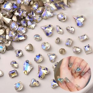 50pcs Nail Glass Stones Aurora Color 30pcs 2 Types Nail Stone Heart + 20pcs 9 Types Nail Parts Heart Stone Shiny and Transparent Nail Crystals Large Rhinestone Nail Stone Diamond Nail Parts Gem Rhinestone Nail Cute Heart Shape Nail Stone 8mm 11mm Mix Size 3D Nail Art Decoration Nail Art Parts DIY