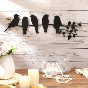 Ferraycle Metal Bird Wall Art, Birds on a Branch Wall Decor Bird Leaves Metal Sculpture Bird Silhouette Metal Ornament Branch Wall Hanging Sign Balcony Garden Home Decoration (Black)